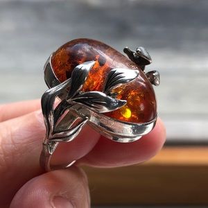 Gorgeous Amber Ring Set in Silver 925